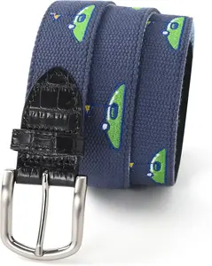 Mile High Life Golf Belts for Men, Canvas Belt with Genuine Leather Tips, Embroidered 2 Layer Web Belt with Pin Buckle
