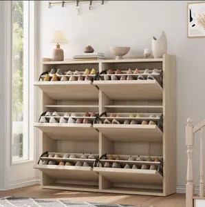 Shoe Cabinet with 6 Flip Drawers, Wooden Shoe Organizer Cabinet with Adjustable Shelf, Shoe Storage for Entryway, Hidden Shoe Cabinet for Hallway, Living Room, White