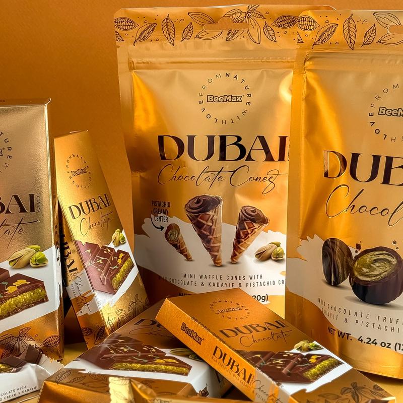 BeeMax Authentic Dubai-Style Mini Chocolate Bar, 3.36 oz (Pack of 1) - Luxurious Milk Chocolate with Kadayif and Pistachios - Middle Eastern Gourmet Indulgence - Ideal for Gifting & Special Occasions