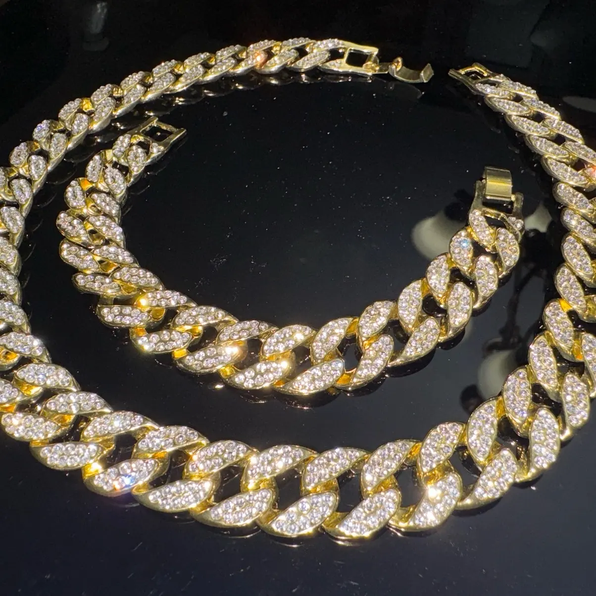 Iced Necklace and Bracelet Hip Hop Metal Coating