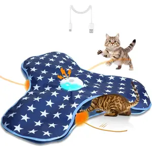 Waaiio Cat Toy Interactive Hide and Seek with Chirping Motion Activated Exercise Catching Game Moving Concealed Feathers for Indoor Cats