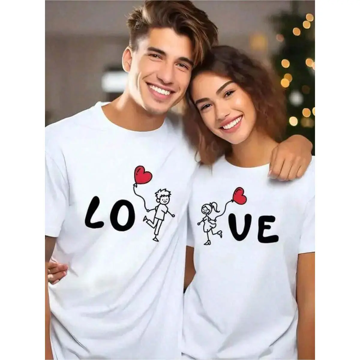 1pc Men's Matching Couple T-Shirts - White Love Graphic Tees With Bold LOVE Lettering - Valentine's Day Gifts, Anniversary Couples Outfits - Machine Washable Casual Shirts For Him & Her - Ideal Couple's Apparel Cute T Shirts, Couples Holiday Wear