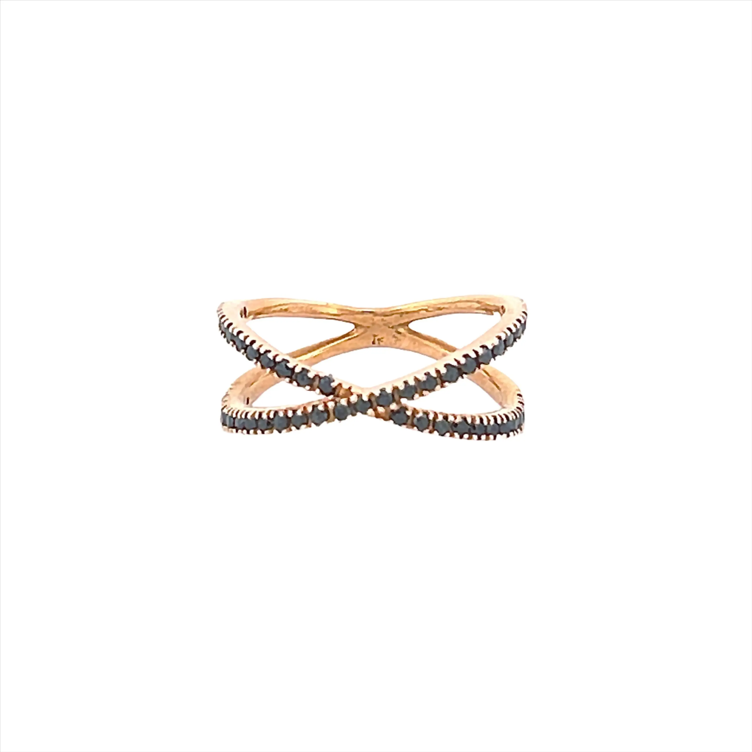 14K Gold Black Diamond X Ring