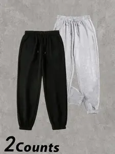 Women's Solid Drawstring Waist Sweatpants, Casual Pocket Jogger Pants for Fall & Winter, Women's Trousers for Daily Wear