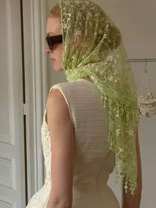 Fashion Geometric Floral Lace Scarf Triangle, Openwork Embroidery Headband, Comfortable Breathable Outdoor Beach Party Accessory, Embroidered Scarf