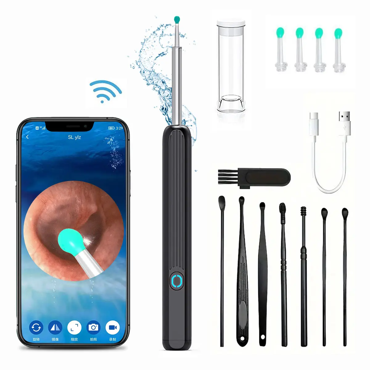 Rechargeable Earwax Remover Cleaning Kit with HD Camera, Visual Otoscope with 6 LED Lights, 8-Piece Earpick Set for iPhone & Android, Earwax Cleaning Kit