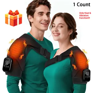 Shoulder Massager with Heat, Cordless Shoulder with Massage, Heated Shoulder Wrap Belt with 3 Vibration Modes & 3 Heat Levels & Timer, Christmas Gifts for Men Women, Rechargeable Heating Pad