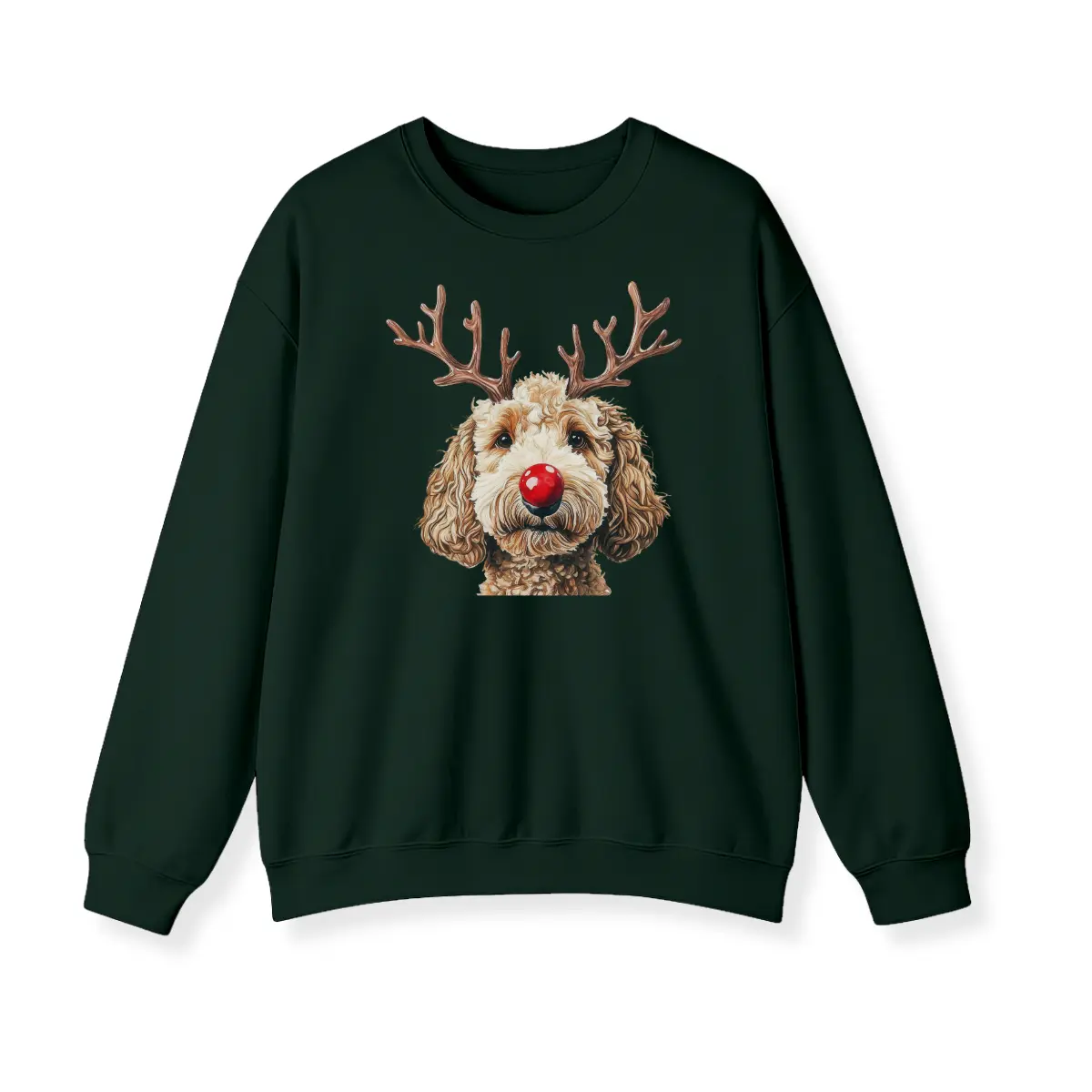 Goldendoodle Reindeer Christmas Sweatshirt, Cute Dog Holiday Crewneck, Festive Reindeer Antlers Pullover, Cozy Christmas Pet Lover Winter Top