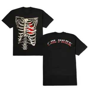 CM Punk Hardcore Skeleton Graphic Tee, 2 Sides Design for Wrestling Fans, Featuring Bold Ribcage Artwork and Straight Edge Hardcore Theme, Perfect for Enthusiasts