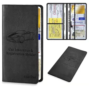 Leather Car Registration and Insurance Card Holder, Car Document Holder for Cards License with Magnetic Shut (Black, large)