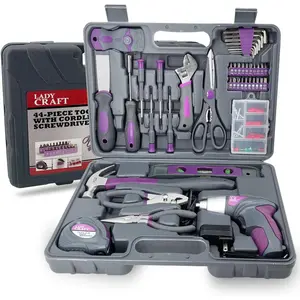 44 count 4V Cordless  Tool Kit Set Pink Color Tools Lady Tools Kit Home Repair Set Toolbox Hand Tool Kit Storage Case  Set LADYCRAFT