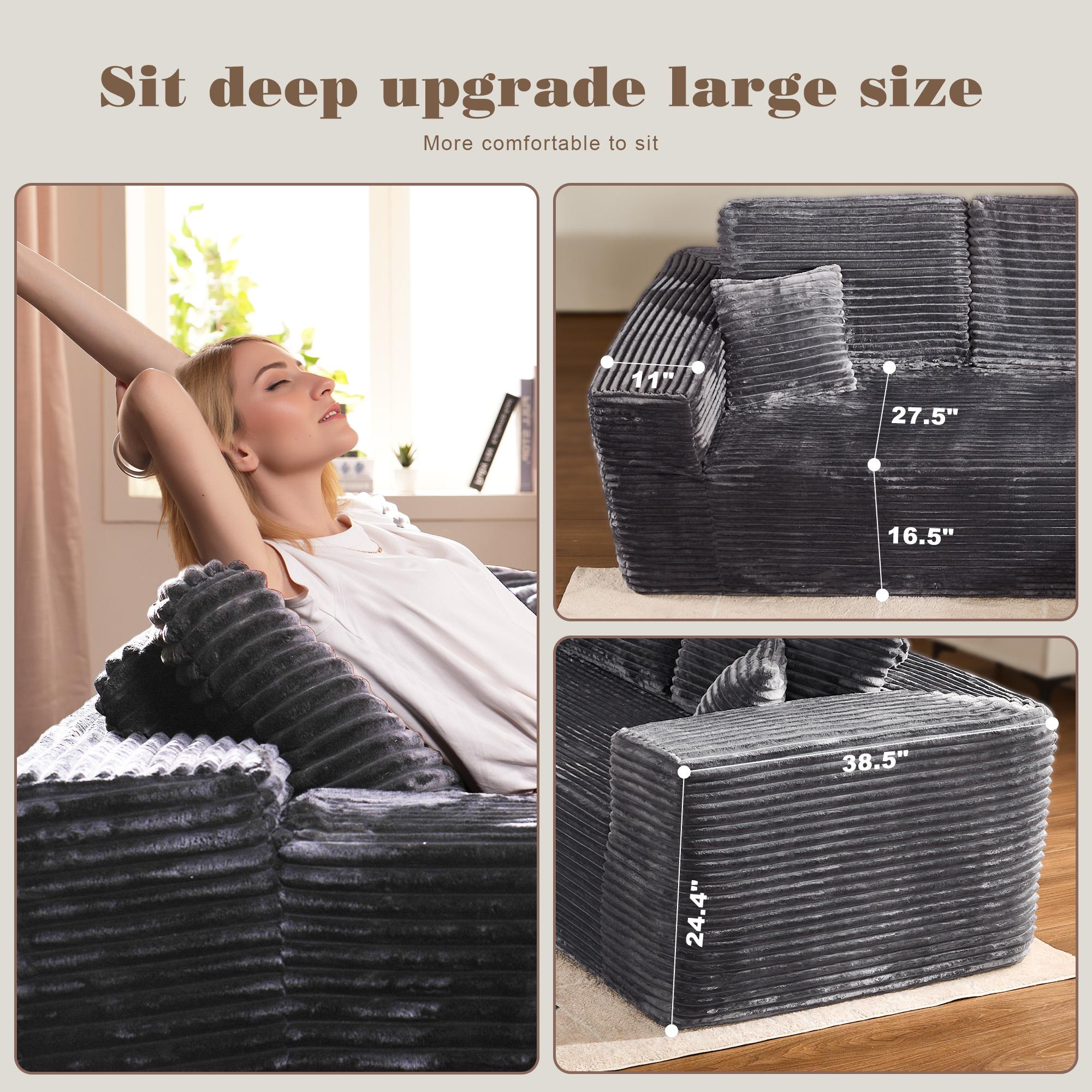 XIZZI 135" Cloud Sectional Couch with L-Shape Chaise,Modern Modular Sofa with Deep Seat, Upholstered Couches for Living Room Bedroom,No Assembly Required