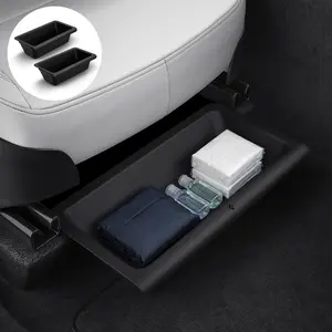 Under Seat Storage Box, Hidden Organizer Tray [Waterproof & Anti-Rattle] for 2025 2026 Tesla Model Y Juniper Accessories - 2 Pack