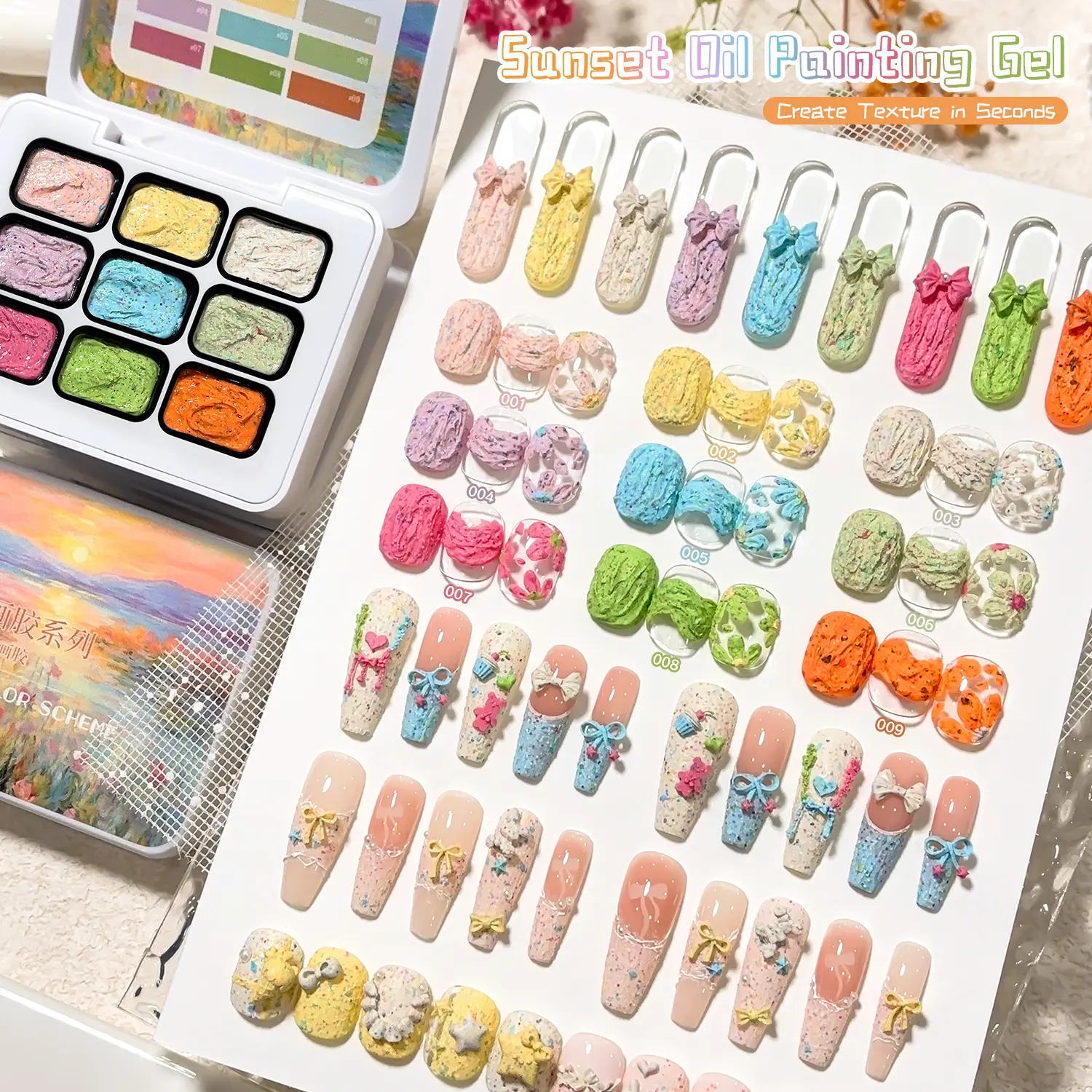 Jillradia Sunset Oil Painting Glue 9-Grid Nail Gel Set - Pastel Colorful Set For Women's Salon & DIY Nail Art LED Curing Highly Pigmented & Long-Lasting Glossy Finish