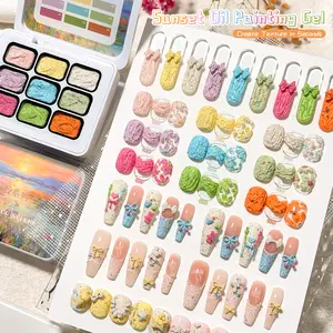 Jillradia Sunset Oil Painting Glue 9-Grid Nail Gel Set - Pastel Colorful Set For Women's Salon & DIY Nail Art LED Curing Highly Pigmented & Long-Lasting Glossy Finish