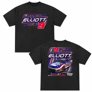 Chase Elliott 9 NASCAR Racing Graphic T-Shirt, Vintage Hendrick Motorsports Double Side Print Tee, Retro Washed Black Oversized Race Car Streetwear Shirt for Men Fans - Menswear & Underwear - Men's Tops - T-shirts - Men's Short-sleeve T-shirts
