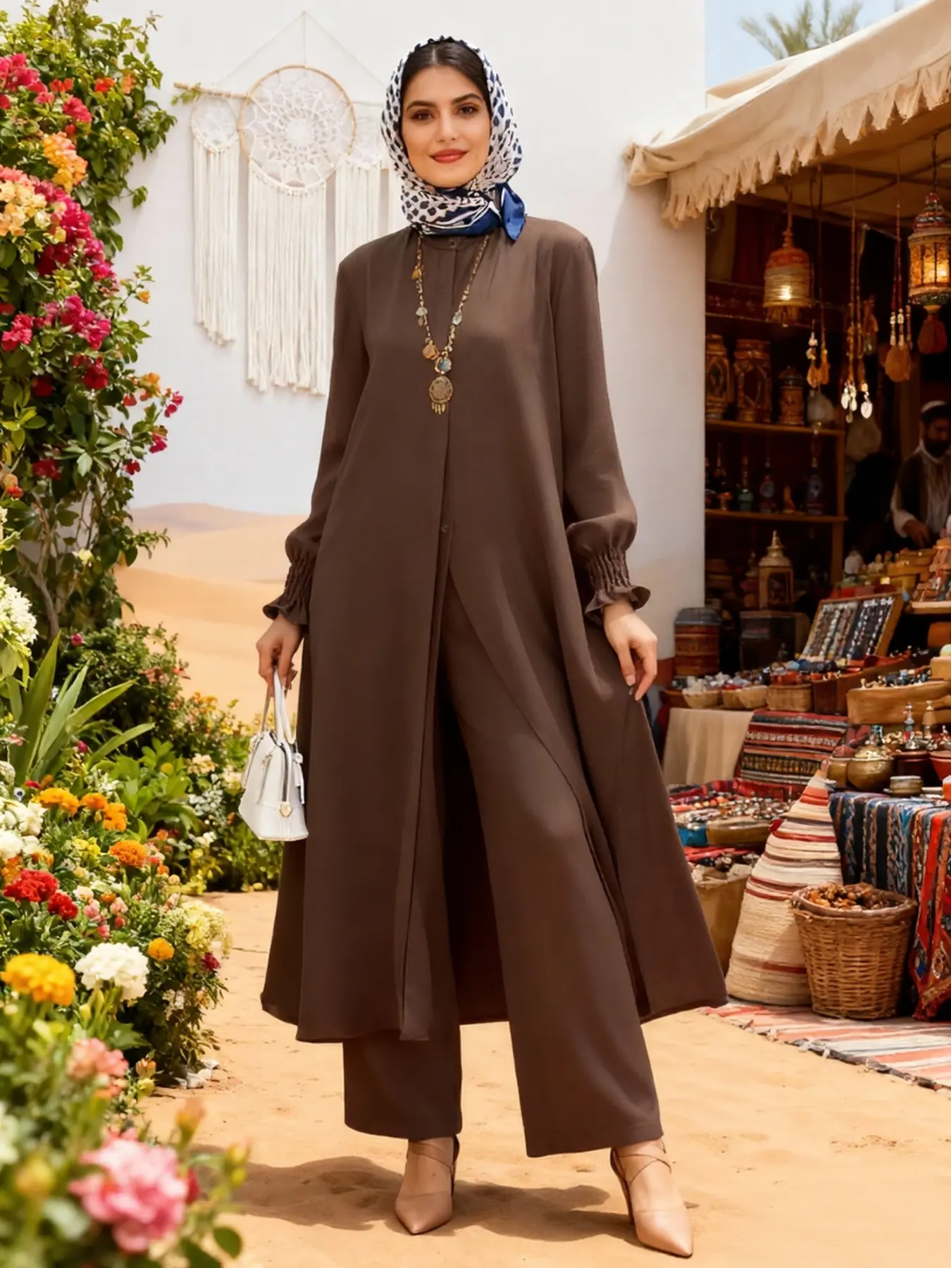 Middle East Ramadan Robe Set, Islamic Clothing Set, Fashion Muslim Set, Loose Fit Abaya Modesty Women's Two-Piece, Long Sleeve Shirt and Pants, Plus Size, Outfit Sets Women, Spring and Fall