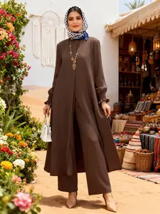Middle East Ramadan Robe Set, Islamic Clothing Set, Fashion Muslim Set, Loose Fit Abaya Modesty Women's Two-Piece, Long Sleeve Shirt and Pants, Plus Size, Outfit Sets Women, Spring and Fall