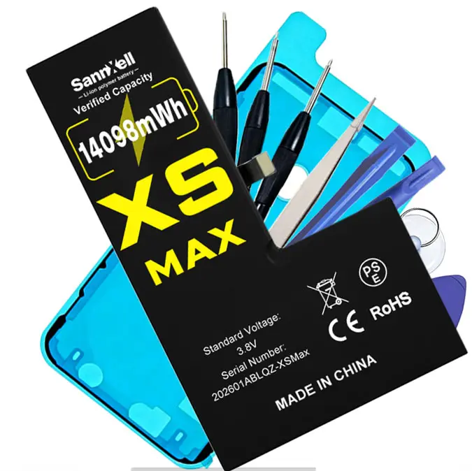 SannXell Upgraded High Capacity Battery for iPhone XS Max Replacement, 14098mWh 0 Cycle A1921 A2101 A2102 A2104 Model, Ultra Long Lasting Li-ion Battery iPhone XS Max, with Full Repair Tool Kit