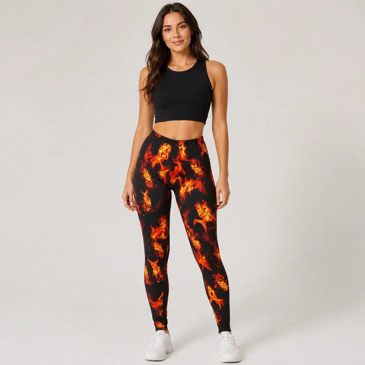 Women's Flame Leggings, Fire Print Workout Pants, Yoga Leggings, Workout Fitness Activewear
