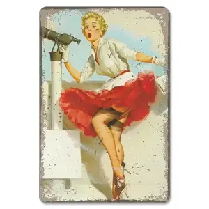 8x12in Vintage Metal Pin-Up Girl Plaque Tin Sign - Artistic Decor for Bar, Home Wall Art, Cola Beer Airplane Themed Retro Poster for Home Supplies