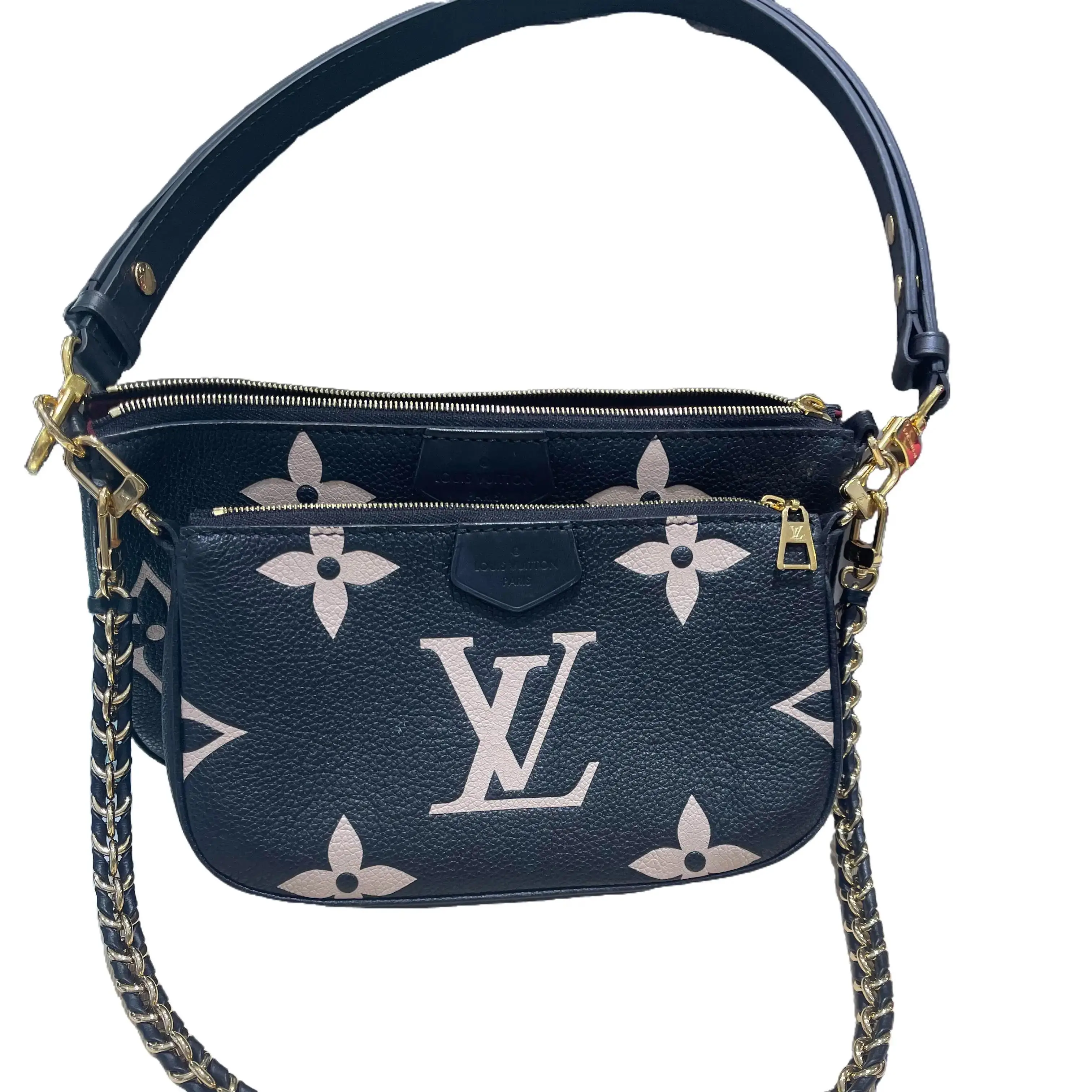 Pre-owned Louis Vuitton Embossed supple grained cowhide leather Shoulder Bags Multi Pochette Accessories in Navy Monogram Embossed Leather with Gold H