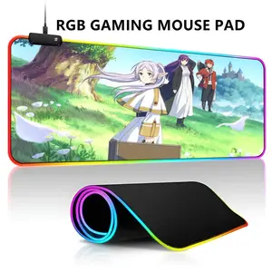 Frieren Beyond Journey's End Mouse Pad RGB LED Light Gaming Mousepad Waterproof Large Gamer Mouse Carpet Big Mause Keyboard Pad PC Desk Play Mat with Backlit