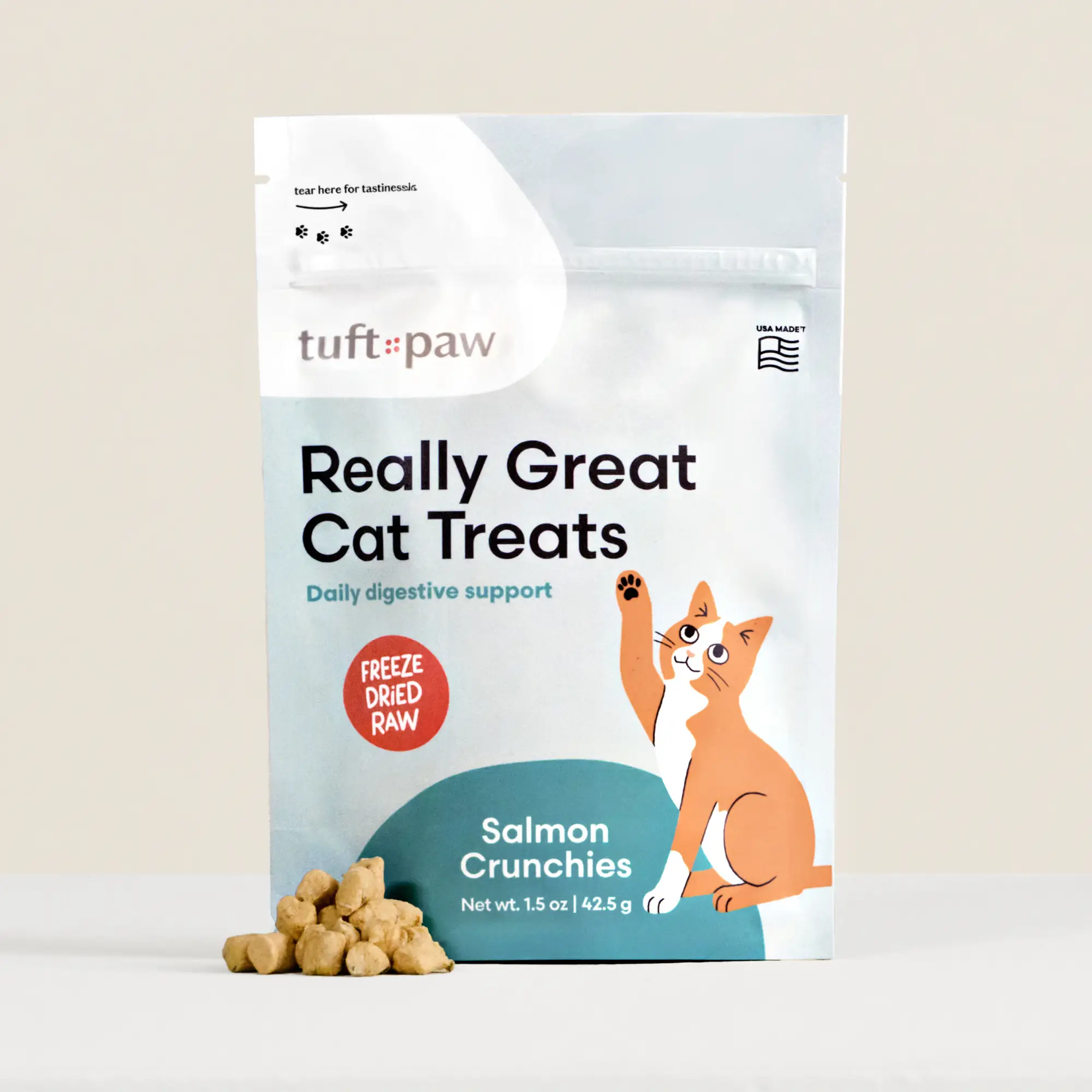 Really Great Cat Treats - Salmon Crunchies - Daily Digestive Support, Freeze-dried Raw