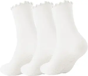 3 Pack Yoga Grip Socks – Non Slip Pilates Socks for Women with Ruffle Trim & Anti Skid Grips