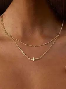 Women's Cross Necklace 14k Gold Plated Silver Color Delicate Small Cross Pendant Chain Elegant Fashion Cute Cross Pendant Necklace