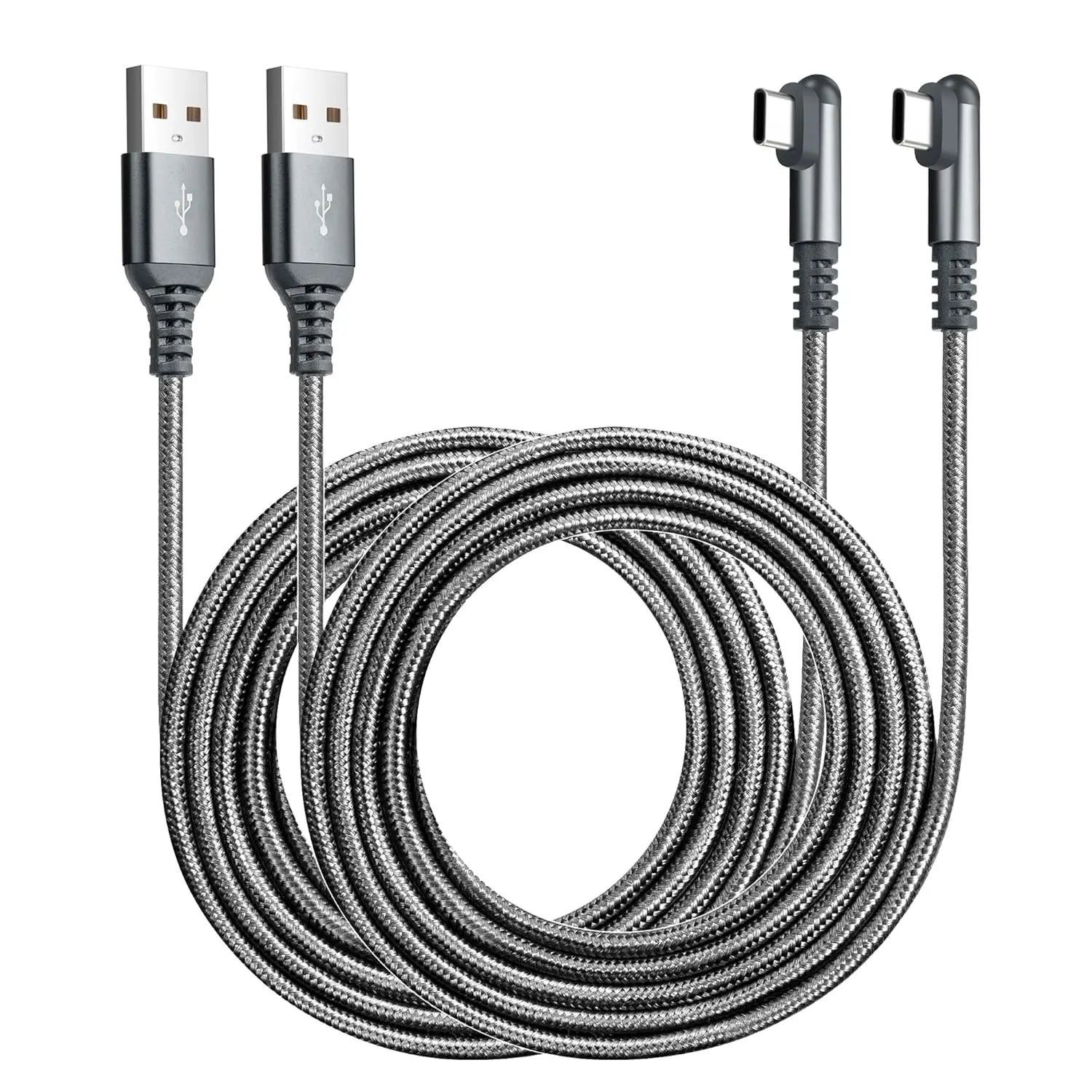 USB Type C Charger  3A, [2-Pack 10ft+10ft] Right Angle 90  Fast  Braided Cord Compatible with Galaxy S10 S9 and Other Type C Device (10FT+10FT, Grey)
