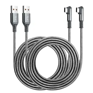 USB Type C Charger  3A, [2-Pack 10ft+10ft] Right Angle 90  Fast  Braided Cord Compatible with Galaxy S10 S9 and Other Type C Device (10FT+10FT, Grey)