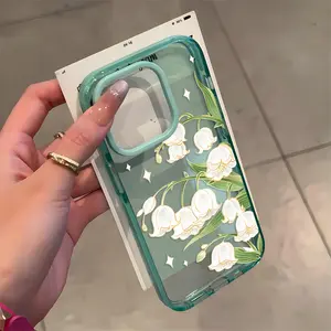Our Lady's Tears Lily Floral Pattern Phone Case for iPhone 17 16 15 14 Pro Max 13 12 11 Plus Clear Crystal Drop-proof Slim Silicone Shockproof Transparent Protective Cover