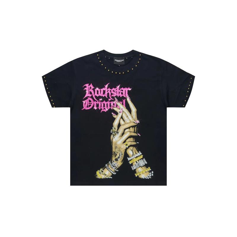 Heavenly Black Rhinestone Short Sleeve Tee Shirt