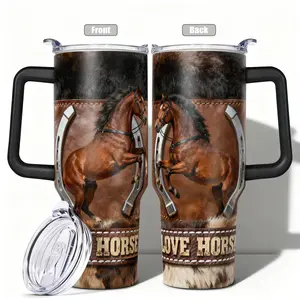 1pc, 40oz/30oz/20oz/14oz Stainless Steel Cup Two Horses and Horseshoe Double Wall Vacuum Insulated Cup, Leakproof Lid & Carry Handle Travel Mug for Outdoor Camping Hiking, Gift for Dad, Mom, B, Tumbler