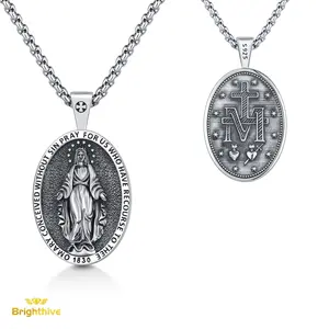 Brighthive Virgin Mary Necklace s925 Sterling Silver Miraculous Medal Jewelry Mother Mary Pendant Amulet It is a Wonderful Gift for Women and Men on Christmas, Valentine's Day and birthdays faith  based  jewelry
