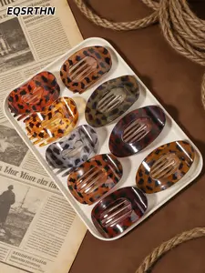 9Pcs French Style Tortoise Shell Claw Clips Set, Vintage Acetate Leopard Print Hair Jaw Clips for Women, Non-Slip Strong Hold Oval & Heart Shape Barrettes, Trendy Hair Accessories for Thin Thick Hair