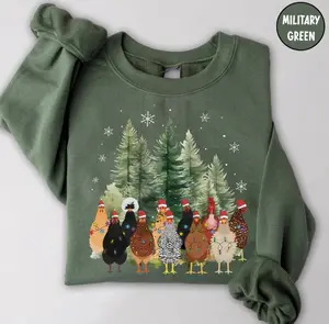 Сute Christmas Chickens Sweatshirt, Christmas Farm Animals Sweatshirt, Women's Christmas Chicken Mom Sweatshirt, Farmer Sweatshirt