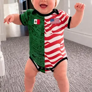 Custom 2026 Soccer Two Soccer Team Baby Bodysuit, Personalize Half Half Soccer Jersey, Mexico Aztec, USA, Canada Split Team, Newborn Jersey