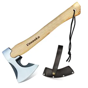 14.17-inch Gardening Axe with Sheath, Camping Axe, Walnut Handle, Hand-Forged Carved Axe, Firewood Splitting Axe, Gardening Use, Natural Wood Finish