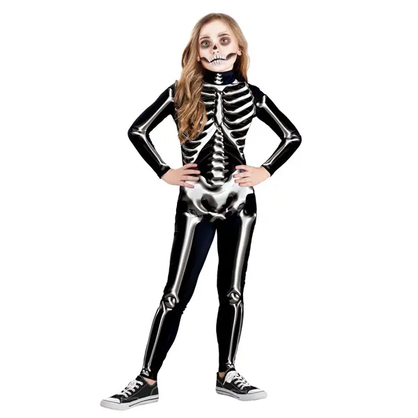 HalloweenCostumes Kid's Metallic Silver Skeleton Character Costume, Boys' Halloween Party Character Costumes & Accessories