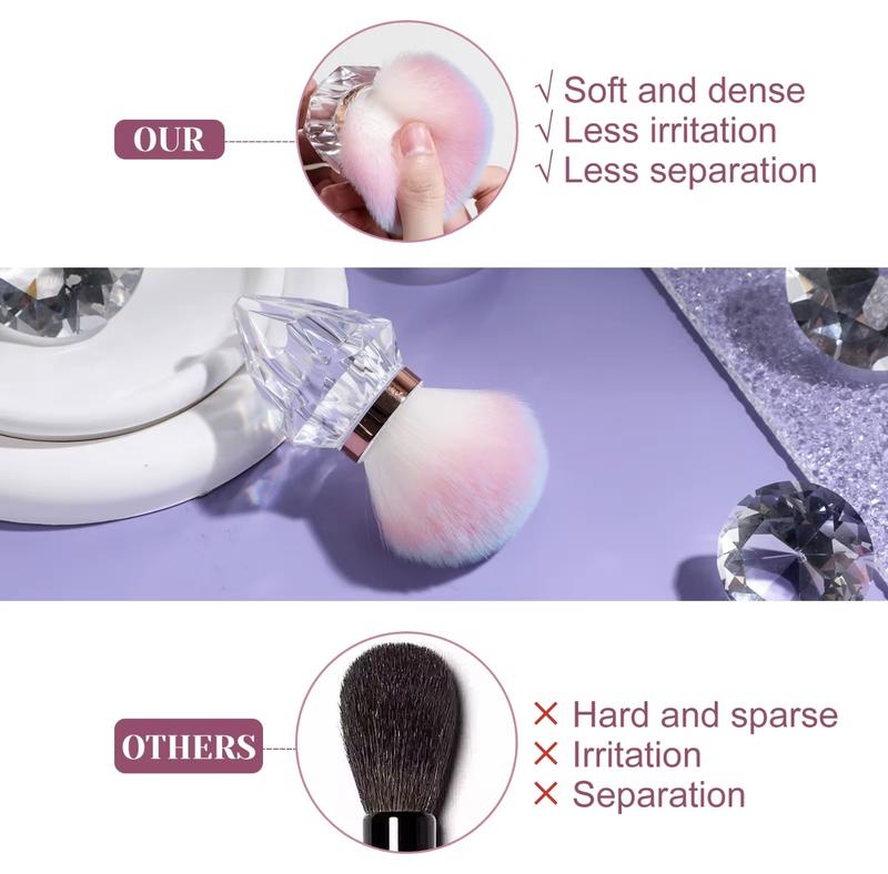 AKINA Luxury Crystal Diamond Makeup Brush - Gem-Cut Handle in Crystal Rose Pink Blue & Clear - Ultra Soft Gradient Bristles - Lightweight Durable Design for Precision Application