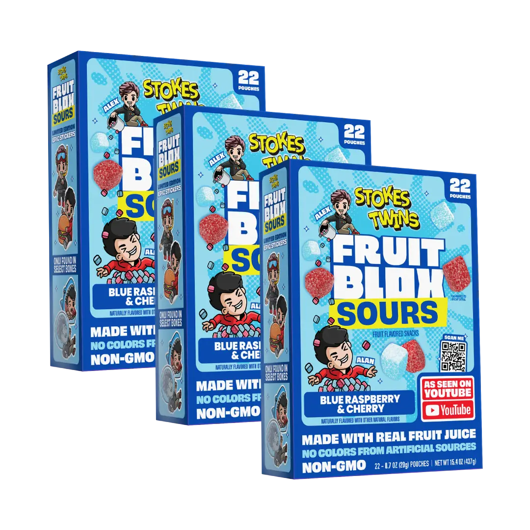 FruitBlox Sours Stokes Twins Blue Raspberry & Cherry Fruit Snacks, 66 Count