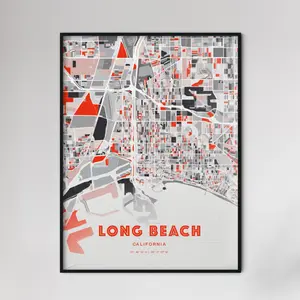 Custom Long Beach Ca Expressive Art Map Poster Modern California Decor