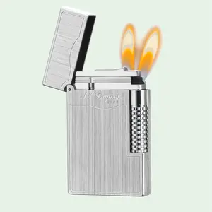 [Double Flame] Silver Classical Brushed Dupont vintage Lighter 140g best Ping gift for him