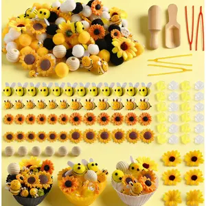 196Pcs Bee Themed Sensory Bin Filler Fine Motor Toys Counting Sorting Pom Poms Honeycomb Scoop Preschool Learning Activities