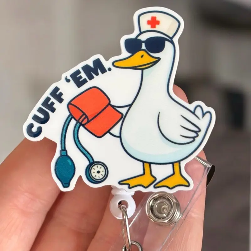 Glitter My Badge Silly goose cuff them badge reel for nurse and hospital workers. Badge clip Badge pull - Retractable swivel clip with a 360 rotation. Great gift for coworker.