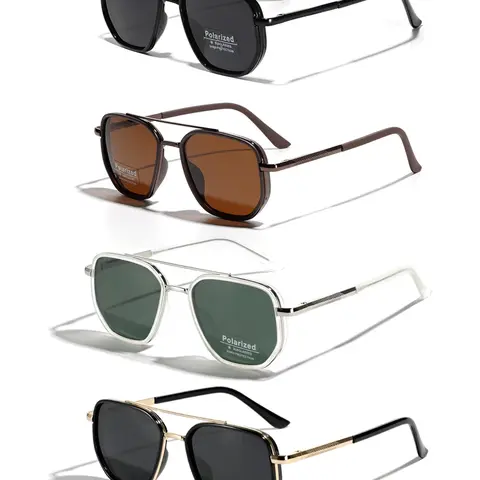 Men's Vintage Double-Bridge Tinted Lens Sunglasses, Vintage Polarized Sunglasses, Lightweight and Durable for Outdoor Sun Protection Glasses for Everyday Use Vintage Trendy Sunglasses, Vintage Polarized Eyewear, Trendy Shades, Trendy Casual Sunglasses