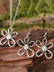 Vintage Elegant Flower Pendant Necklace And Earrings Bohemia Matching Jewelry Set, Fashion Hollow Large Floral Sunflower Design, No Plating, Non-Mosaic Unsized Daily & Gift-Giving Versatile Accessory Set For Women, Necklaces Earrings Set