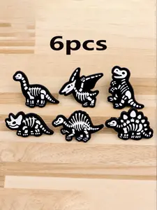6pcs/set Dinosaur Skeleton Cartoon Design, Skull Zinc Alloy Brooches, Drop Set Pins, Perfect Halloween Party Accessories, Cute Style, All Seasons